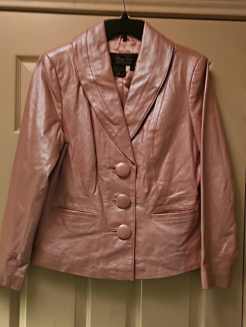 Women's Pearl Pink Leather Button-Front Jacket